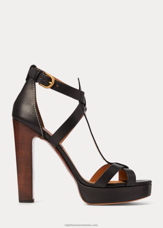negru femei Ralph Lauren sandale dakota din piele de vițel lustruită 046889654