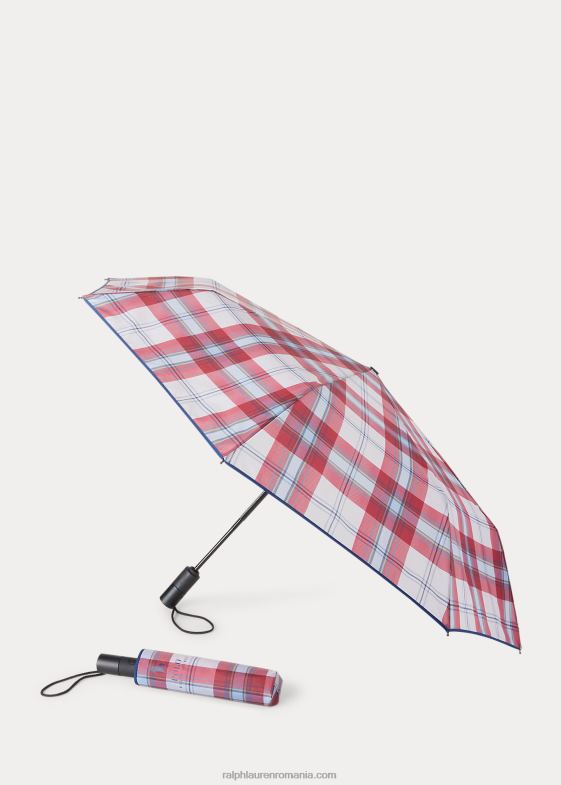 Burgundia unisex Ralph Lauren umbrelă pliabilă în carouri wakefield 046882705