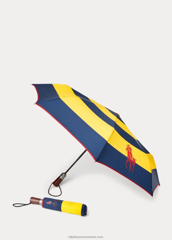 bleumarin și galben unisex Ralph Lauren umbrelă de rugby pliabilă 046882709