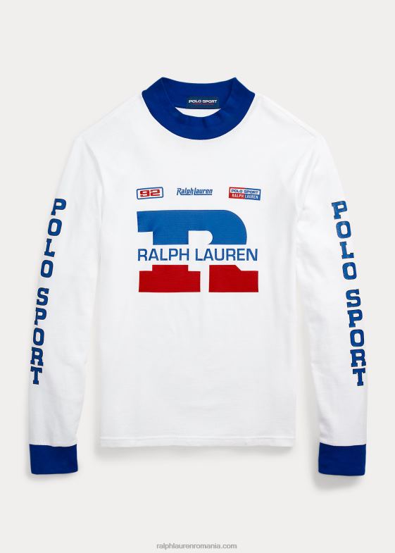 alb unisex Ralph Lauren cămașă mockneck din tricot cu logo 046883426