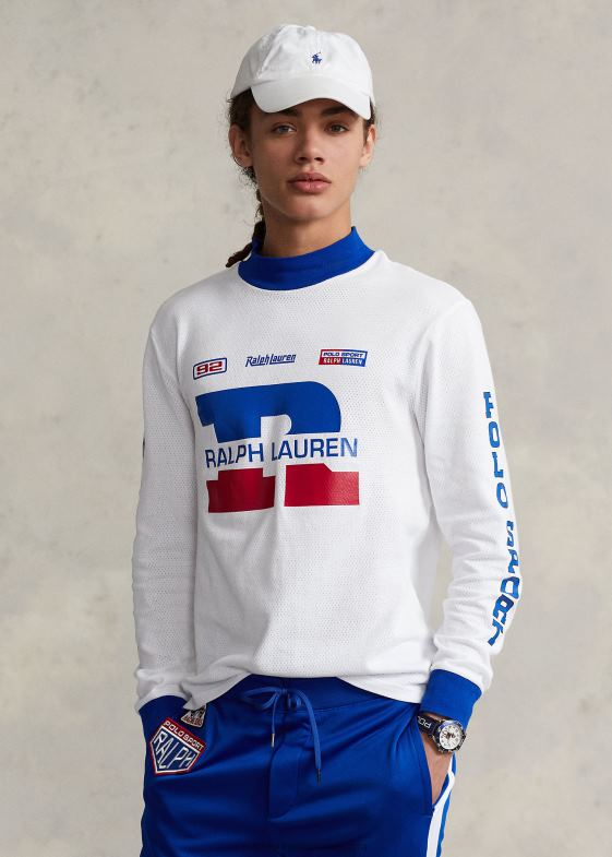 alb unisex Ralph Lauren cămașă mockneck din tricot cu logo 046883426