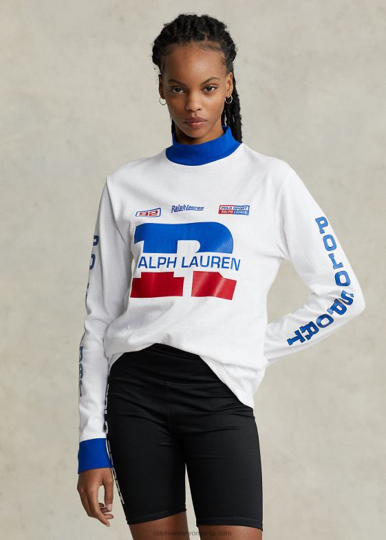 alb unisex Ralph Lauren cămașă mockneck din tricot cu logo 046883426
