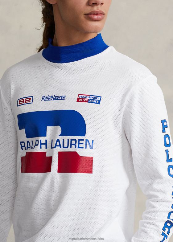 alb unisex Ralph Lauren cămașă mockneck din tricot cu logo 046883426