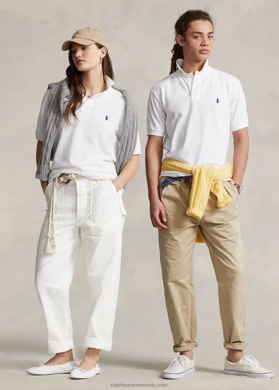 alb unisex Ralph Lauren tricou polo din plasă cu potrivire originală 046883402
