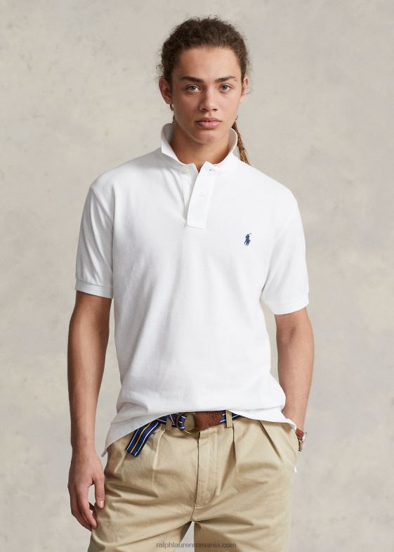 alb unisex Ralph Lauren tricou polo din plasă cu potrivire originală 046883402