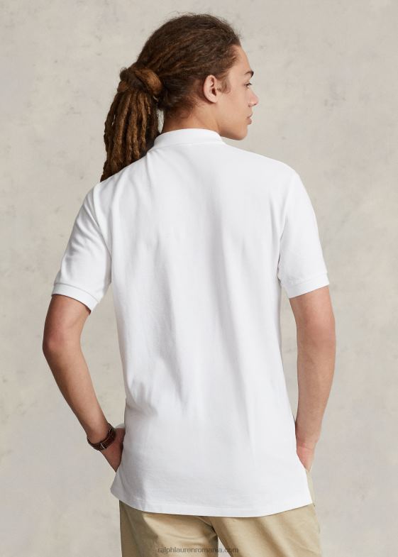 alb unisex Ralph Lauren tricou polo din plasă cu potrivire originală 046883402