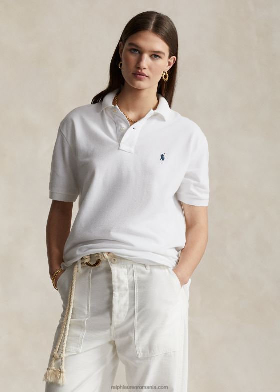 alb unisex Ralph Lauren tricou polo din plasă cu potrivire originală 046883402