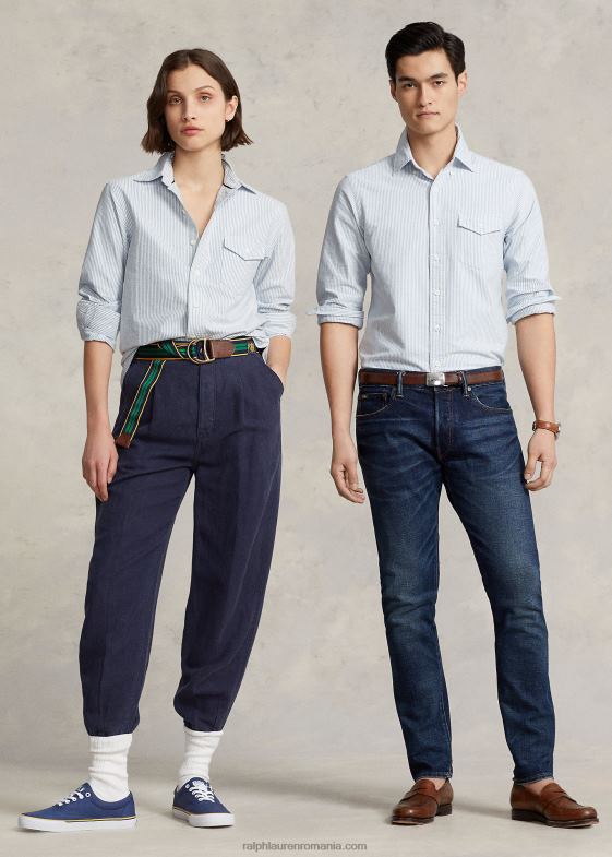 albastru alb unisex Ralph Lauren cămașă oxford cu dungi personalizate 04688137