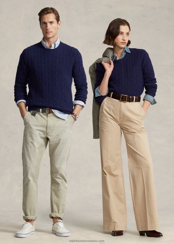 bleumarin strălucitor unisex Ralph Lauren iconicul pulover din cașmir tricot în cablu 046883393