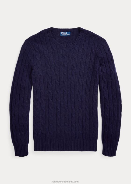 bleumarin strălucitor unisex Ralph Lauren iconicul pulover din cașmir tricot în cablu 046883393