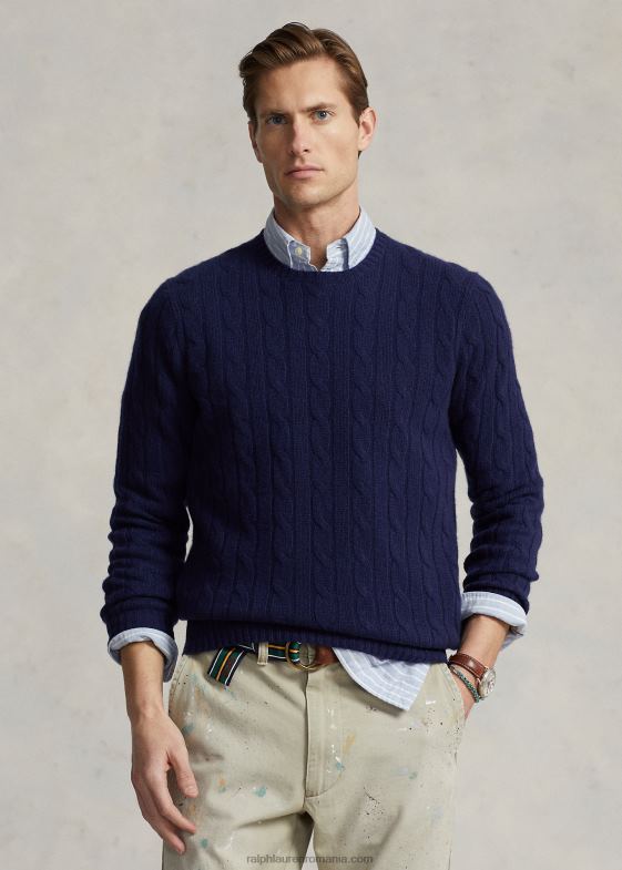 bleumarin strălucitor unisex Ralph Lauren iconicul pulover din cașmir tricot în cablu 046883393