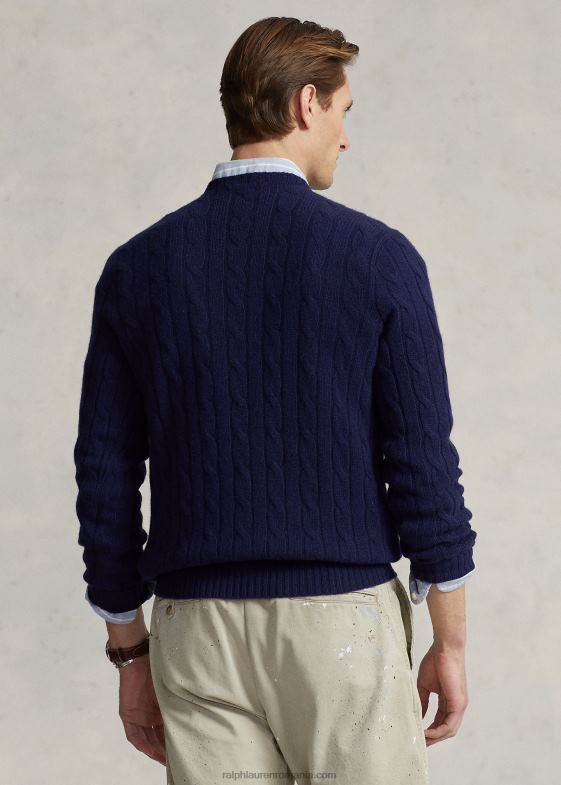 bleumarin strălucitor unisex Ralph Lauren iconicul pulover din cașmir tricot în cablu 046883393