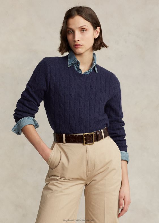 bleumarin strălucitor unisex Ralph Lauren iconicul pulover din cașmir tricot în cablu 046883393