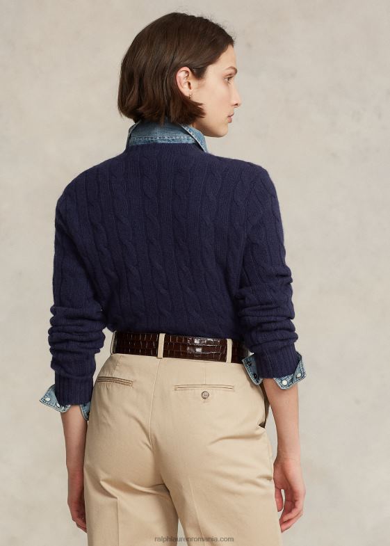 bleumarin strălucitor unisex Ralph Lauren iconicul pulover din cașmir tricot în cablu 046883393