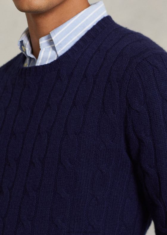 bleumarin strălucitor unisex Ralph Lauren iconicul pulover din cașmir tricot în cablu 046883393