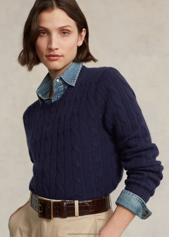 bleumarin strălucitor unisex Ralph Lauren iconicul pulover din cașmir tricot în cablu 046883393