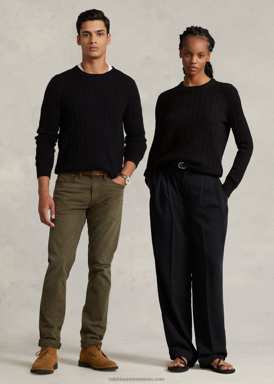 negru unisex Ralph Lauren iconicul pulover din cașmir tricot în cablu 046883401