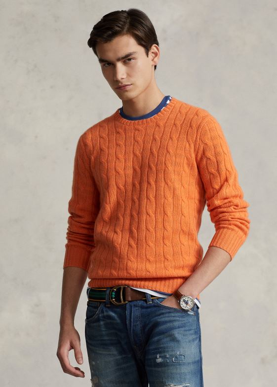 portocaliu soare unisex Ralph Lauren iconicul pulover din cașmir tricot în cablu 046883398